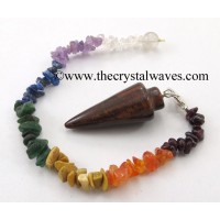 Red Tiger Eye Agate Smooth Pendulum With Chakra Chips Chain